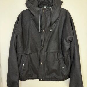 Men's Black Hooded Shirt Jacket with Snap Front